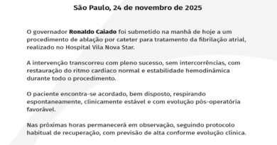 Ronaldo Caiado passa por procedimento cardíaco e tem quadro estável, dizem médicos