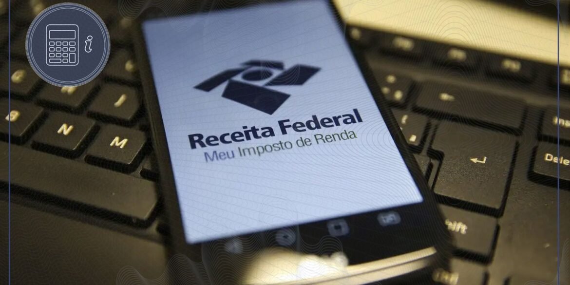 Celular com identificação da Receita Federal, arte ilustrativa sobre restituição do IR